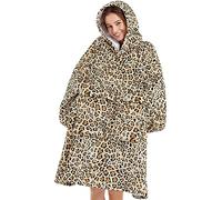 Coperta con cappuccio da donna e uomo, in pile Sherpa di alta qualità, oversize, con tasca gigante, per donne, super comoda e grande, con cappuccio, idea regalo leopardata