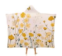 Coperta con cappuccio floreale con margherita e farfalle, mantello in pile morbido, per adulti e bambini, comoda da indossare per campeggio, divano, serate di film, Multicolore, 40x50inch