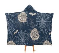 Coperta con cappuccio in pile con pipistrello, ragnatela, mantello con rosa, morbida coperta per adulti e bambini, comoda da indossare per campeggio, divano, serate di film, Multicolore, 60x80inch
