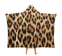 Coperta con cappuccio in pile con stampa leopardata retrò, mantello in morbido pile con giraffa, per adulti e bambini, comoda da indossare per campeggio, divano, serate di film, Multicolore, 50x60inch