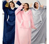 Coperta con cappuccio indossabile per adulti, accappatoio in flanella spessa con cappuccio per TV, accappatoio caldo e spesso, pigiama ampio con tasche grandi, felpa con cappuccio e coperta spessa e c