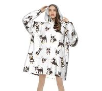 Coperta con cappuccio oversize indossabile con motivo chihuahua, super calda e accogliente, per donne e uomini, Multicolore, 320g