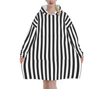 Coperta con cappuccio oversize indossabile coperta con cappuccio coperta calda coperta felpa per donne uomini adolescenti, A righe bianche e nere., 320g