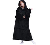 Coperta con cappuccio oversize indossabile, in morbido pile Sherpa, coperta con cappuccio per adulti, calda, per donne, uomini, adolescenti, Nero , 52 Plus Tall