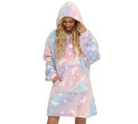 Coperta con cappuccio - Unicorno se ilumina al buio - Plaid con maniche indossabile in pile, Felpa oversize donna, Blanket hoodie - Confortevole e morbido - Perfetto per le notti invernali sul divano