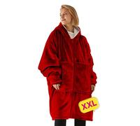 Coperta con cappuccio XXL - Plaid con maniche, Coperta indossabile in pile, Felpa oversize donna, Blanket hoodie - Confortevole e morbido - Perfetto per le notti invernali sul divano (Red zipper XXL)