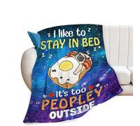 Coperta con carlino I Like to Stay in Bed Its Too Peopley Outside Pug Coperta Decorativa Cartone Animato Sandwich Uova Bacon Divertente Pug Coperta in Pile Regalo per gli amanti dei Carlini Ragazzi