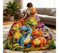 Coperta con dinosauri, in morbido pile di flanella, leggera, per divano, letto e viaggi, stampa digitale accogliente e divertente, ideale per decorare la casa o come regalo