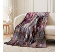 Coperta con fiori di ciliegio, cavallo, petali, 180 x 200 cm | Morbida coperta di flanella come coperta di lana, calda e morbida, stile da sogno per camera da letto, bagno, divano