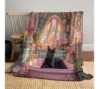 Coperta Con Fiori Di Gatto Nella Vasca Da Bagno 150x200cm, Coperta Di Flanella Tema Animale Del Bagno Come Copridivano, Copriletto O Copertas Da Salotto, Rosa