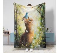 Coperta con gatti abissini primaverili, 101 x 127 cm, simpatica foresta Bluebird calda, morbida e accogliente, in flanella, per camera da letto, campeggio, viaggi, divano per animali domestici