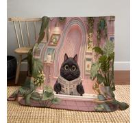 Coperta Con Gatto Che Legge Il Giornale Nella Vasca Da Bagno 150x200cm, Coperta Di Flanella Tema Animale Del Bagno Come Copridivano, Copriletto O Copertas Da Salotto, Rosa