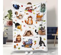Coperta con gatto, in flanella, con stampa digitale, in morbido pile felpato, leggera, calda, decorativa, per tutte le stagioni, per un pisolino sul divano, letto e divano (gatti, 150 x 200 cm)