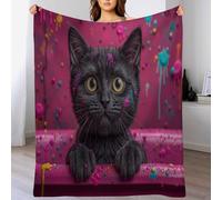 Coperta Con Gatto Nero Nella Vasca Da Bagno, Coperta Plaid Pile Di Flanella Acquerello Graffiti Animale 130x150cm, Copertas Morbida Leggera per Divano, Campeggio E Viaggi