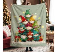 Coperta con gnomi e albero di Natale, in pile verde, morbida e accogliente, decorativa, per divano, letto, sedia da ufficio, scrivania, 127 x 152 cm