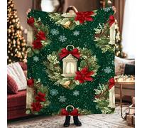 Coperta con lanterna, natalizia con stella di Natale e fiocco di neve, in pile verde, morbida e accogliente, decorativa, per divano, letto, poltrona reclinabile, 152 x 203 cm