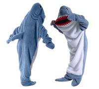 Coperta con maniche a forma di squalo, Bcuuozeeing, in flanella con cappuccio, coperta con cappuccio a forma di squalo, blu, sacco a pelo con piedi, costume da squalo, regalo per pigiama party di