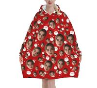 Coperta Con Maniche donna Personalizzata Babbo Natale Felpa Coperta indossabile pile Personalizzato il tuo con Foto del viso felpe oversize Flanella plaid con maniche per uomo idea regalo donne