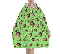 Coperta Con Maniche donna Personalizzata Felpa Oversize con Foto del viso Personalizzate coperta indossabile vestaglia pile Confortevole e Morbido plaid con maniche con tasche regali personalizzati