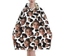 Coperta Con Maniche donna Personalizzato Mucca Grafico Felpa Coperta indossabile vestaglia pile Personalizzata con Foto del viso felpe oversize Flanella plaid con maniche per uomo idea regalo donne