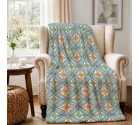 Coperta con motivo geometrico moderno della metà del secolo, 127 x 152,4 cm | Coperta da divano in stile moderno metà secolo, motivo a cerchi intrecciati, consistenza morbida in peluche
