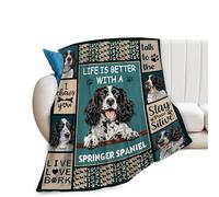 Coperta con motivo Springer Spaniel con cane Springer Spaniel, in flanella, in peluche, idea regalo per donne, uomini, ragazzi, ragazze, adulti, per divano, letto, 101 x 127 cm
