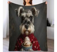 Coperta Con Schnauzer Che Mangia Il Gelato 220x240cm, Coperta Di Flanella Ritratto Di Animale Come Copridivano, Copriletto O Copertas Da Salotto, Grigio