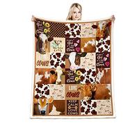 Coperta con stampa di mucca, decorazione per biancheria da letto, regalo per ragazze e donne, Natale, compleanno, San Valentino, morbida e carina con stampa di animali della fattoria, coperta regalo
