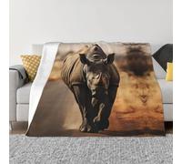 Coperta con stampa di rinoceronte selvatico nero, per tutte le stagioni, super morbida e accogliente, coperta in flanella calda per divano e letto