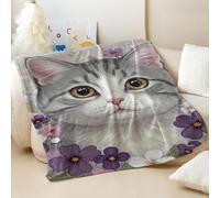 Coperta con stampa floreale abbracciata con gatti grigi e bianchi, morbida, stile realistico, in flanella, per bambini e amanti dei gatti, comoda coperta da letto (04, 180 x 200 cm)