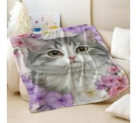 Coperta con stampa floreale abbracciata con gatti grigi e bianchi, morbida, stile realistico, in flanella, per bambini e amanti dei gatti, comoda coperta da letto (03, 200 x 200 cm)