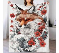 Coperta con tatuaggio di volpe giapponese per l'inverno, coperta personalizzata in peluche per divano per bambini, 50x60 pollici (127x152 cm)