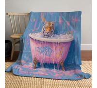Coperta Con Tigre Nella Vasca Da Bagno 220x240cm, Coperta Di Flanella Animale Graffito Ad Acquerello Come Copridivano, Copriletto O Copertas Da Salotto, Blu