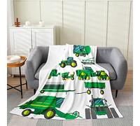 Coperta con trattore, coperta in pile verde e bianca, per bambini, ragazzi, adolescenti, cantiere, auto, camera a tema, decorazione per camera da letto, 127 x 152 cm