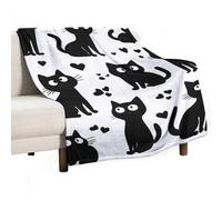 Coperta Cute Cat Black Lavabile Coperta da Tiro Peluche Plaid per Viaggi Quattro Stagioni Adolescenti 150x200cm
