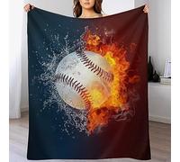 Coperta da baseball con stampa 3D, palla bianca nel fuoco e nell'acqua, morbida flanella sportiva, per bambini e ragazzi, per tutte le stagioni, per divano, letto, divano, decorazione per la casa (127