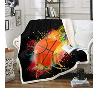 Coperta da basket per ragazzi con tema sportivo sherpa coperta colorata in pile per divano o divano regalo per giocatore di basket calda coperta in peluche ultra morbida decorazione per la stanza del