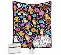 Coperta da Colorare Personalizzata con Nome Regalo per Famiglia e Bambini | Coperta Colorabile con 24 Pennarelli, Foto Personalizzata idea Regalo per Donna Uomo Bambini Regali Natale
