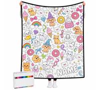 Coperta da Colorare Personalizzata con Nome Regalo per Famiglia e Bambini | Coperta Colorabile con 24 Pennarelli, Foto Personalizzata idea Regalo per Donna Uomo Bambini Regali Natale