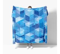 Coperta da Divano in Flanella 100x130 cm Geometria Dello Spazio Solido Morbida Coperta Soffice per Singolo Letto, Blu Accogliente e Calore 3D Coperte in pile per Bambini/Adulti
