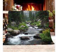 Coperta da Divano in Flanella 180x220 cm Paesaggio Del Ruscello Di Montagna Morbida Coperta Soffice per Matrimoniale Letto, Verde Accogliente e Calore 3D Coperte in pile per Bambini/Adulti