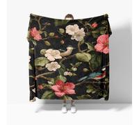Coperta da Divano in Flanella 70x100 cm Fiori E Uccelli Pastorali Retrò Morbida Coperta Soffice per Singolo Letto, Nero Accogliente e Calore 3D Coperte in pile per Bambini/Adulti