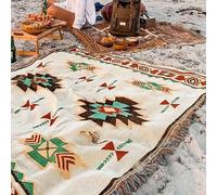 Coperta da esterno, coperta da picnic, coperta da divano in stile western boho, coperta decorativa messicana in stile fattoria, coperta intrecciata in stile sud-ovest, coperte con nappa, coperta da le