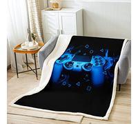 Coperta da gioco blu doppia 150 x 180 cm flanella pile coperta giocatore consolle adolescenti ragazzi video gioco comoda coperta per bambini controller di gioco coperta morbida nera