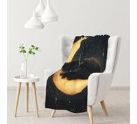Coperta da Letto Cat On Moon Starry Night Print Coperta da Letto Lavabile Comodo Copridivano, per Divano, Seggiolino Auto, Living Rooms, Office, 150x200cm