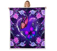 Coperta da letto con farfalla viola sognante, misteriosa galassia universo, per decorare soggiorno, cielo stellato sognante peloso, coperta calda in peluche per divano letto, 152,4 x 203,2 cm