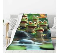Coperta da Letto Cute Green Frogs, Whimsical Amphibian Art Coperta per Divano E Letto Lavabile Comodo Copriletto, per Living Rooms, Bedroom, Campeggio, Office, 150x200cm