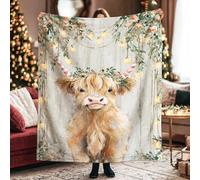 Coperta da Letto Highland Cow Rustic Country Flower String Winter Warm Beige Coperta per Divano Lavabile Morbida Copriletto, per Bedroom, Travel, Living Rooms, 150x200cm