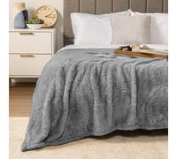 Coperta da letto PAVILIA Sherpa King Size Grigia, morbida e soffice, soffice e soffice, in microfibra, per tutte le stagioni, 90x108 cm.