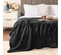Coperta da letto Pavilia Sherpa, nera, morbida e soffice, per tutte le stagioni, in microfibra, 90x90 cm.